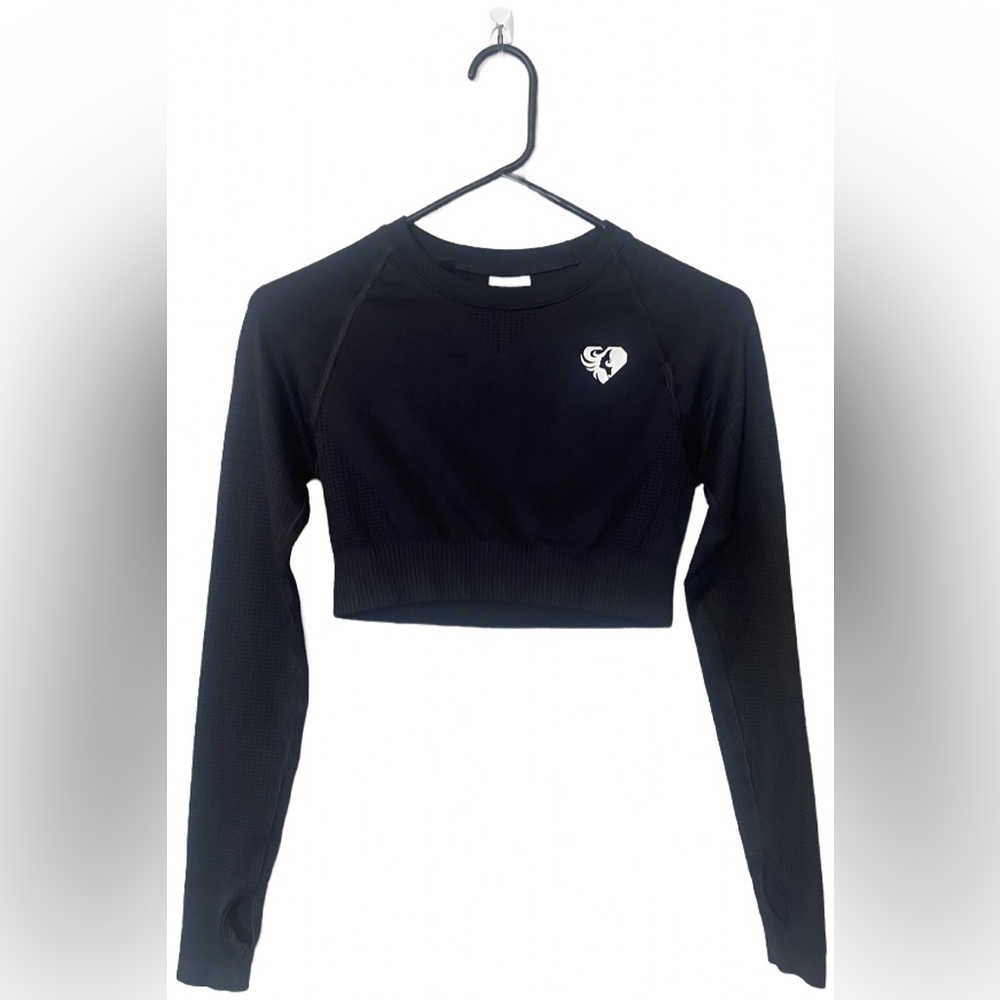 Women’s Best Black Long Sleeve Crop Top Thumb Hole Activewear Workout Wear Small